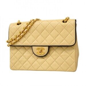 Chanel Matelassé Shoulder Bag with Double Chain, Lambskin, Beige/Black, Women's